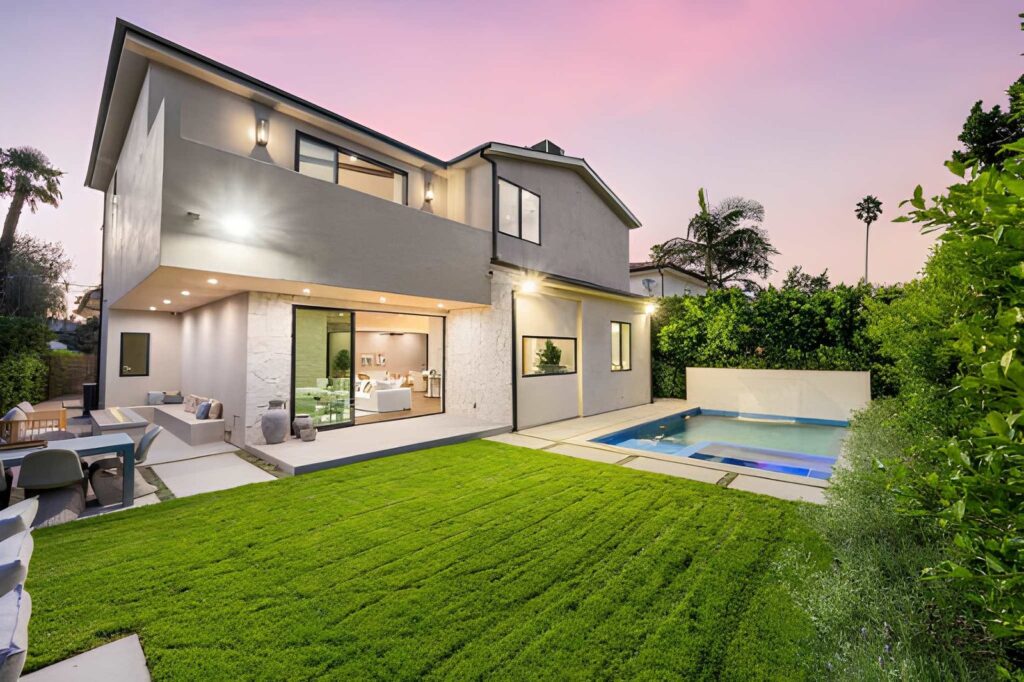 luxury family home exterior large backyard modern mansion